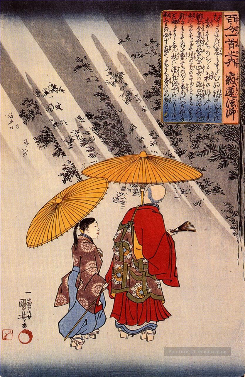 le poète yacuren et un compagnon se promenant dans un bosquet d’arbres Utagawa Kuniyoshi ukiyo e Peintures à l'huile